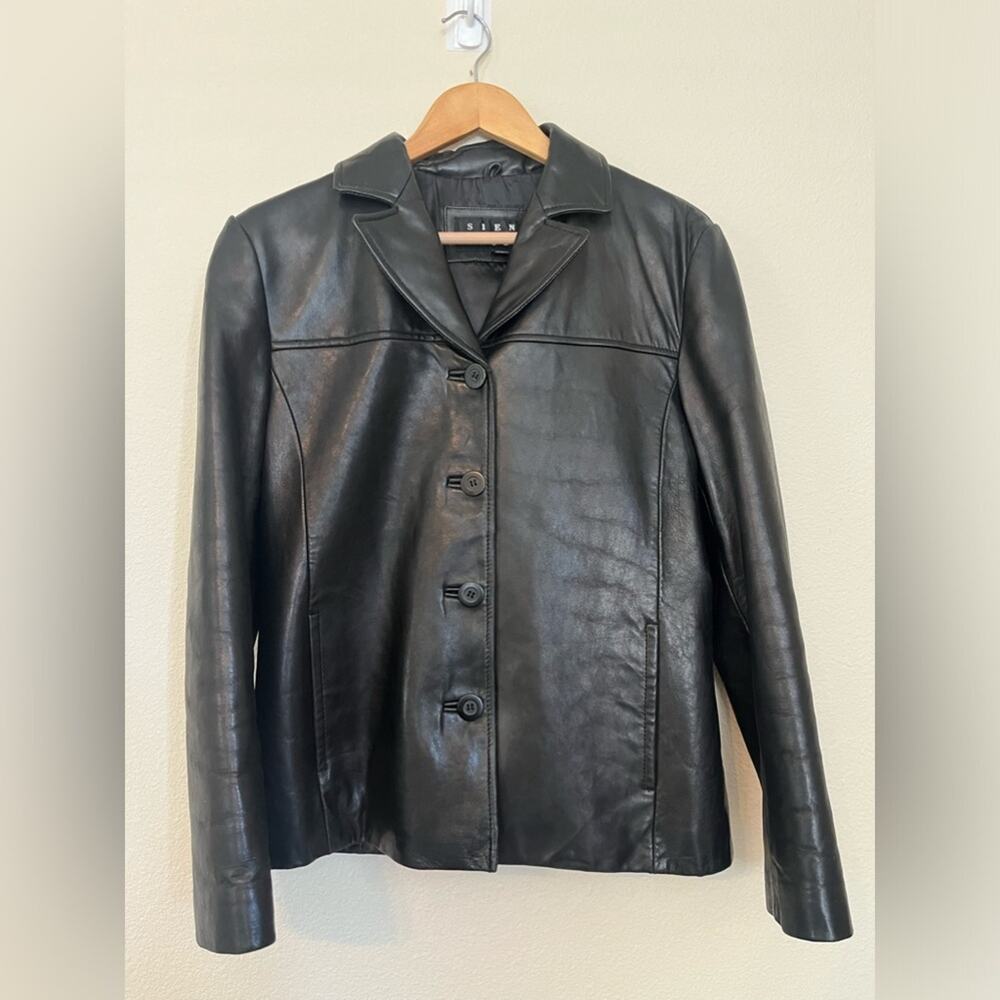 Siena Studio Black Structure 90’s leather minimalist Goth jacket/blazer sz M